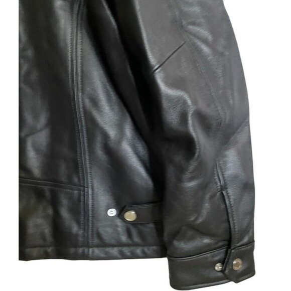 Michael Kors Mens L Black Leather Jacket Coat #121545 Zip Adjustable Cuffs & Hem - Picture 5 of 7